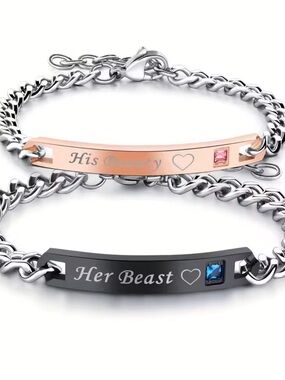 Couples ID Bracelet Set - Rose Gold "His Beauty" & Black "Her Beast"